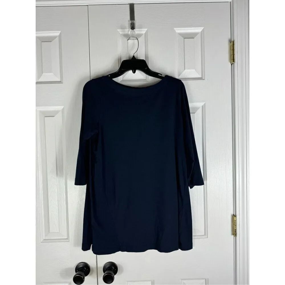 J Jill Womens Navy Luxe Supima Blouse Size XS